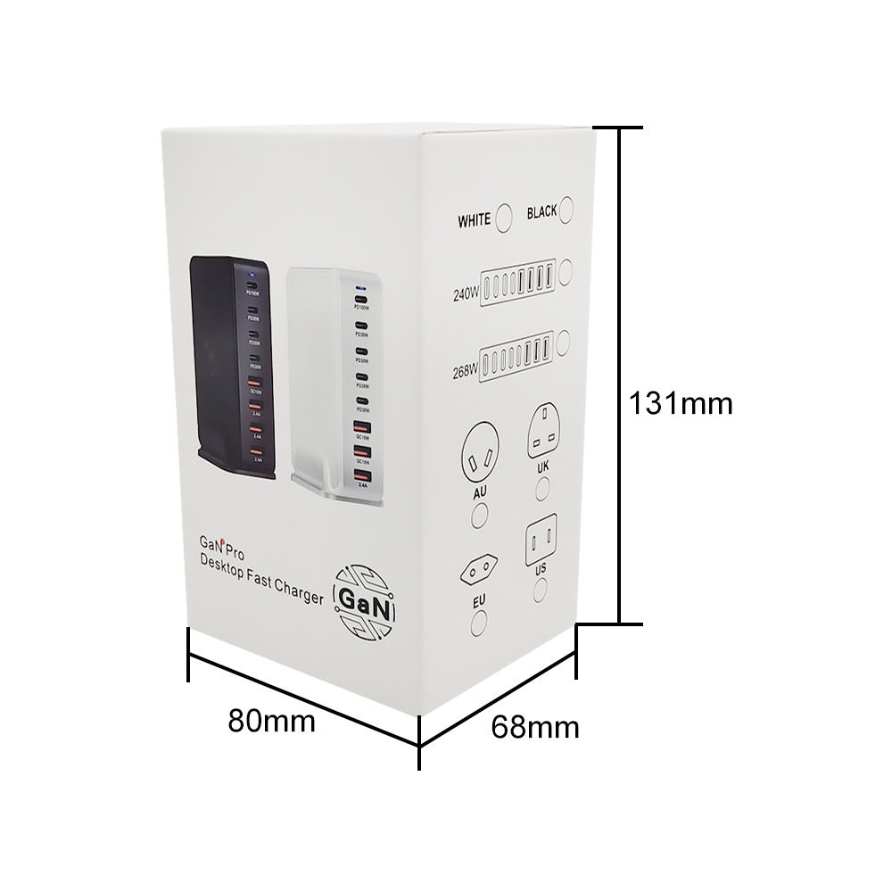 HKM-812115 240W Gallium Nitride Desktop PD Charger in White and Black for Multiple International Standards