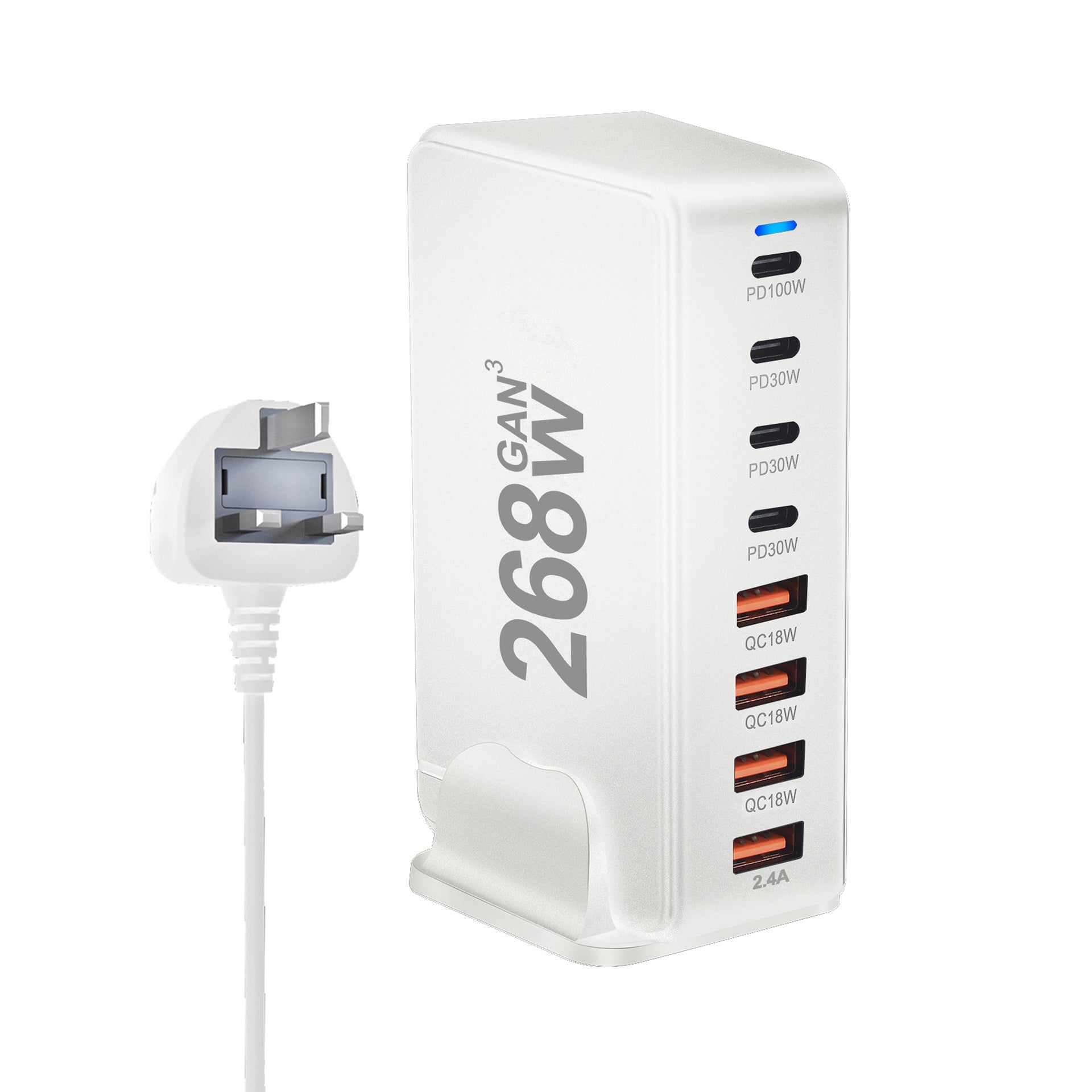 HKM-812115 240W Gallium Nitride Desktop PD Charger in White and Black for Multiple International Standards