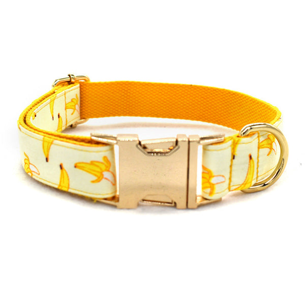 HKM-812243 Yellow Fruit Pattern Dog Leash and Collar Set, Casual Polyester Design, Sizes S to XL