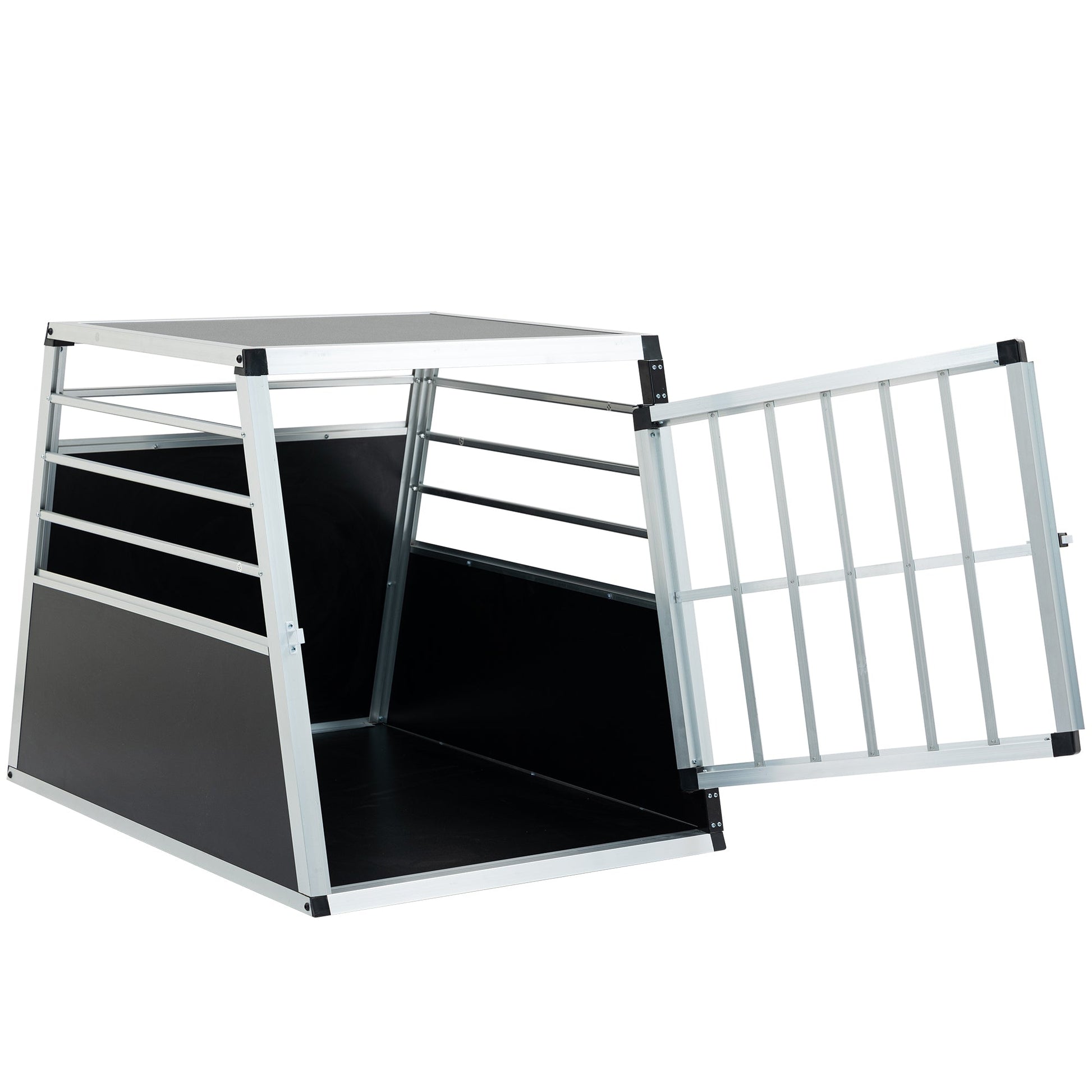 HKM-8125373 Aluminum Pet Transport Case - Travel Carrier for Cats and Dogs, Black and Silver, Stain-Resistant and Ventilated Design