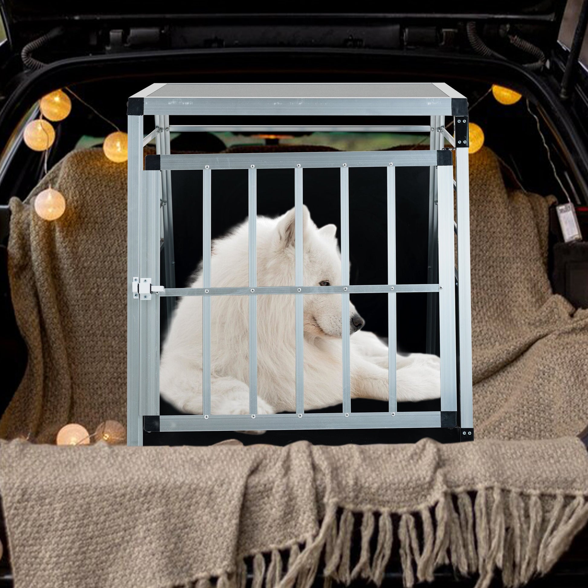 HKM-8125373 Aluminum Pet Transport Case - Travel Carrier for Cats and Dogs, Black and Silver, Stain-Resistant and Ventilated Design