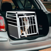 HKM-8125373 Aluminum Pet Transport Case - Travel Carrier for Cats and Dogs, Black and Silver, Stain-Resistant and Ventilated Design