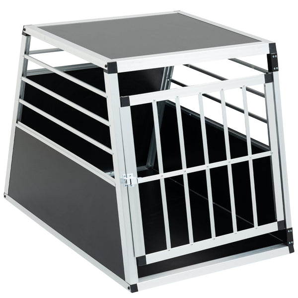 HKM-8125373 Aluminum Pet Transport Case - Travel Carrier for Cats and Dogs, Black and Silver, Stain-Resistant and Ventilated Design
