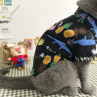 HKM-8125885 Summer Cat Shirt with Matching Straw Hat, Necklace, and Glasses - Thin and Hair-Fall Preventing Outfit