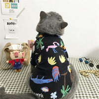 HKM-8125885 Summer Cat Shirt with Matching Straw Hat, Necklace, and Glasses - Thin and Hair-Fall Preventing Outfit