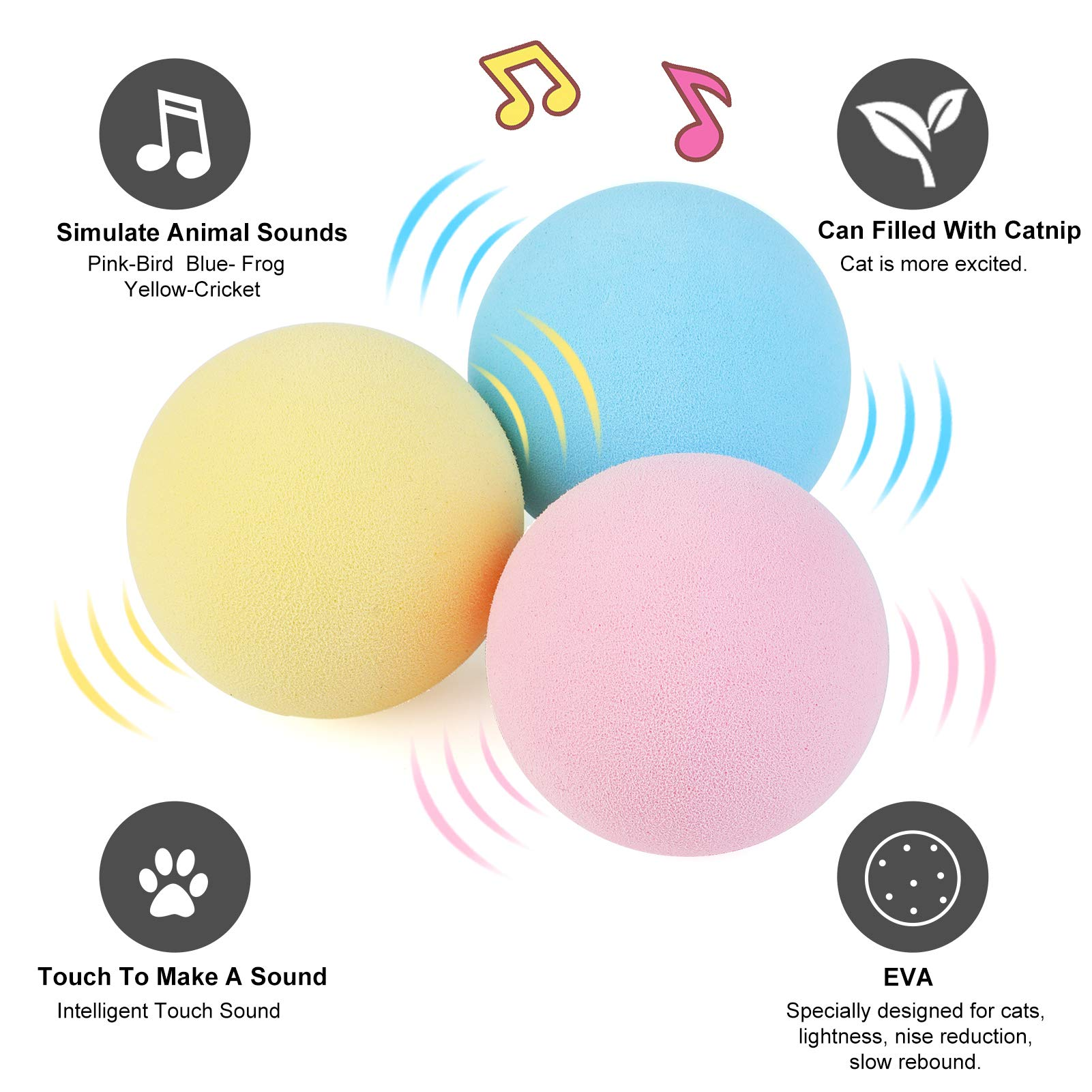 HKM-8126525 Mint and Sound Interactive Cat Toy Balls with Catnip Option