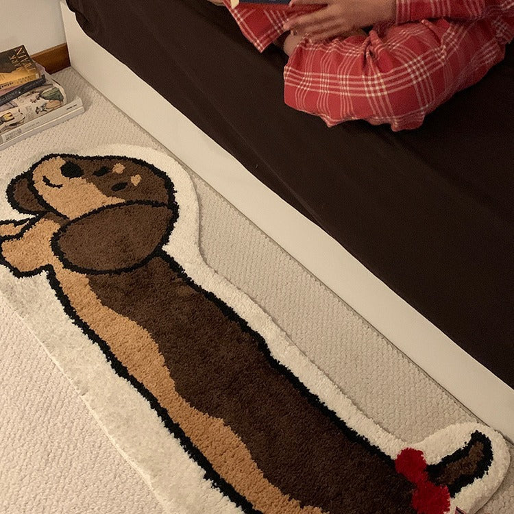 HKM-8128317 Dachshund Patterned Flocking Carpet for Living Room and Bedroom, Machine Washable, 46cm x 120cm or 46cm x 150cm