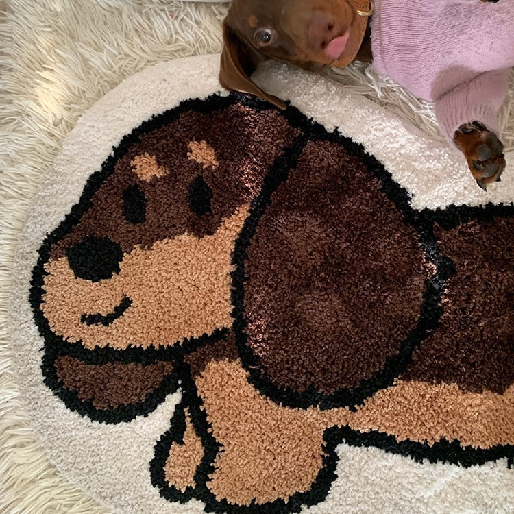 HKM-8128317 Dachshund Patterned Flocking Carpet for Living Room and Bedroom, Machine Washable, 46cm x 120cm or 46cm x 150cm
