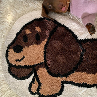 HKM-8128317 Dachshund Patterned Flocking Carpet for Living Room and Bedroom, Machine Washable, 46cm x 120cm or 46cm x 150cm