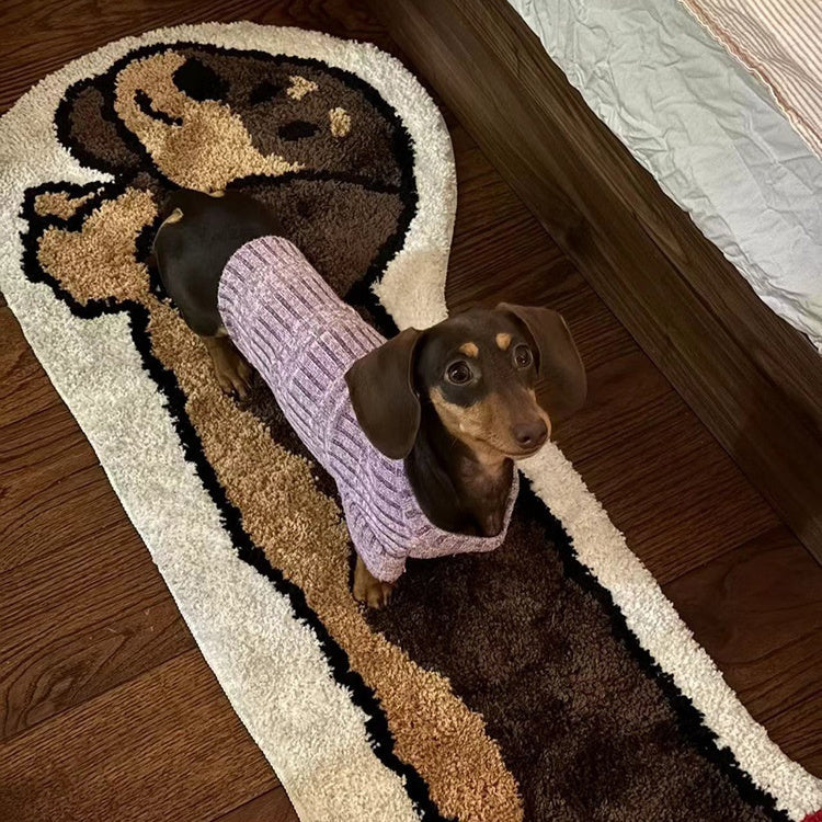 HKM-8128317 Dachshund Patterned Flocking Carpet for Living Room and Bedroom, Machine Washable, 46cm x 120cm or 46cm x 150cm