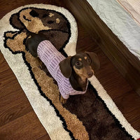 HKM-8128317 Dachshund Patterned Flocking Carpet for Living Room and Bedroom, Machine Washable, 46cm x 120cm or 46cm x 150cm