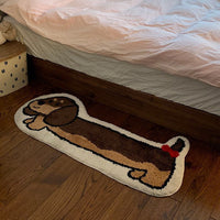 HKM-8128317 Dachshund Patterned Flocking Carpet for Living Room and Bedroom, Machine Washable, 46cm x 120cm or 46cm x 150cm