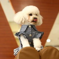 HKM-8129085 Pet Denim Summer Dress with Flying Sleeves for Small Dogs