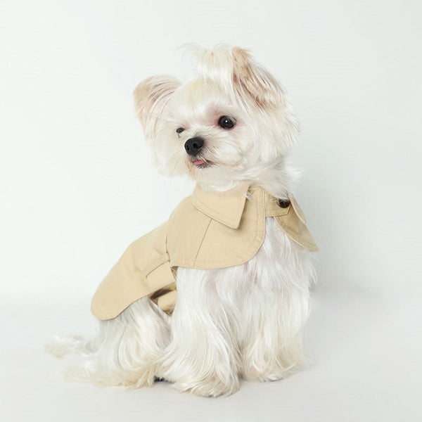 HKM-8129853 Stylish British Trench Coat for Dogs - Lightweight Washed Cotton, Perfect for Spring and Autumn