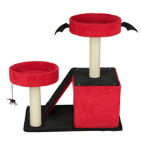 HKM-8130749 Gothic Cat Tree with Cozy Condo, Dual Padded Perches, Scratching Posts, and Spider Toy in Red & Black