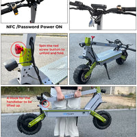 HKM-813267 6000W Dual Motor Electric Scooter with Seat, 60V Lithium Battery, 37-55 Mile Range, Foldable Design, 11-Inch Off-Road Tires