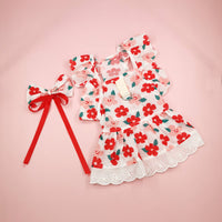 HKM-8133821 Floral Print Dress with Bow Tie and Hairpin for Dogs and Cats