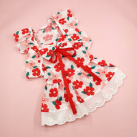 HKM-8133821 Floral Print Dress with Bow Tie and Hairpin for Dogs and Cats