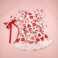 HKM-8133821 Floral Print Dress with Bow Tie and Hairpin for Dogs and Cats