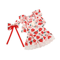 HKM-8133821 Floral Print Dress with Bow Tie and Hairpin for Dogs and Cats