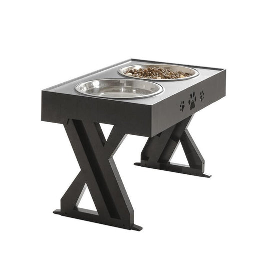 HKM-813395 Adjustable Height Stainless Steel Pet Food and Water Bowl - Black and Gray Options