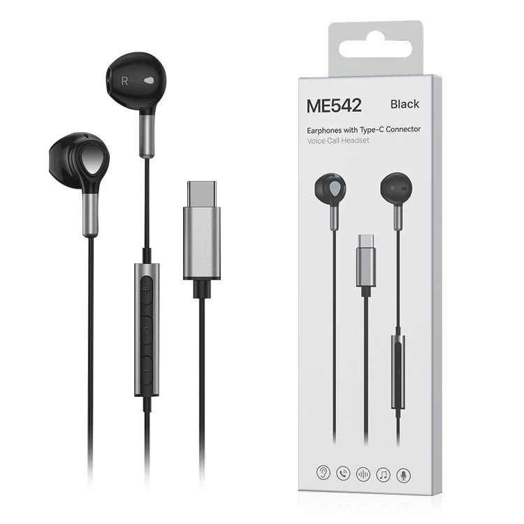 HKM-813395 USB C Wired Earbuds with Microphone for Android Devices - Stereo Sound Wired Earphones