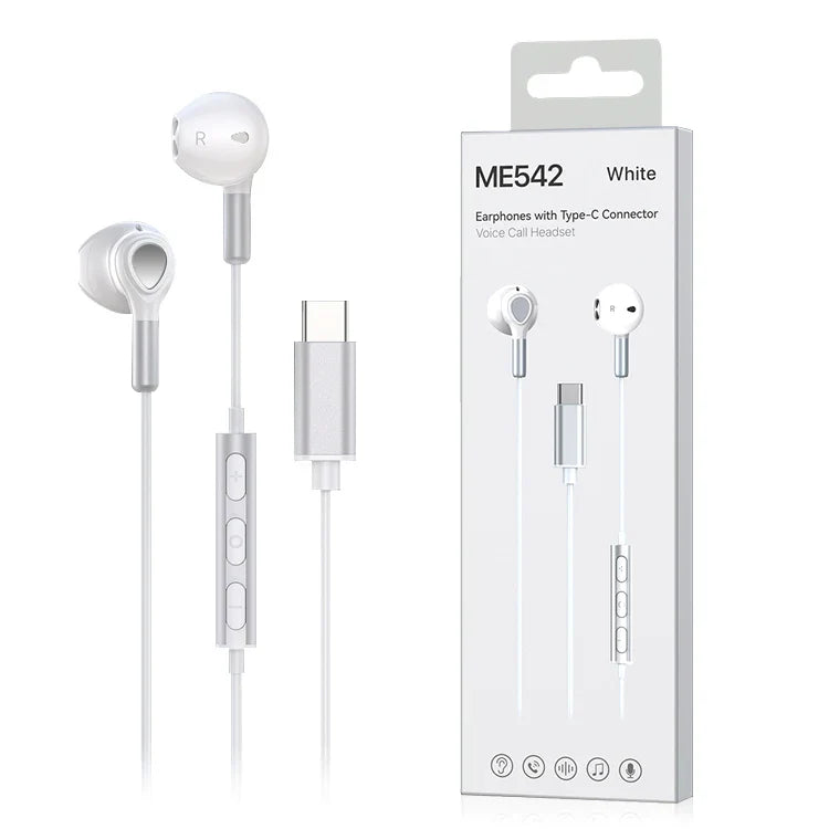 HKM-813395 USB C Wired Earbuds with Microphone for Android Devices - Stereo Sound Wired Earphones