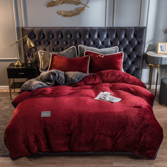 HKM-813395 Velvet Milk Coral Fleece Solid Color Quilt Cover – Simple Modern Design for 2.0m Bed
