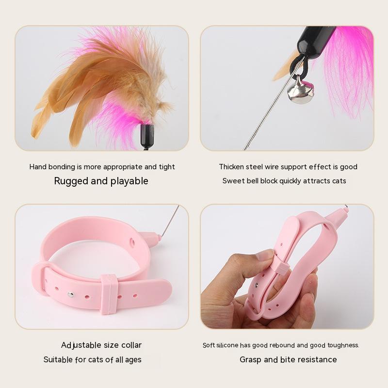 HKM-8135229 Multi-functional Cat Teaser with Silicone Feather and Adjustable Collar for Scarf 17-27cm