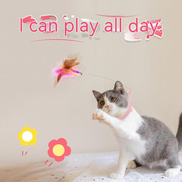 HKM-8135229 Multi-functional Cat Teaser with Silicone Feather and Adjustable Collar for Scarf 17-27cm