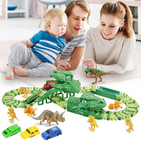 HKM-813651 Dinosaur Assembled Track Electric Car Set - DIY Slot Car Racing for Kids 3 Years & Up