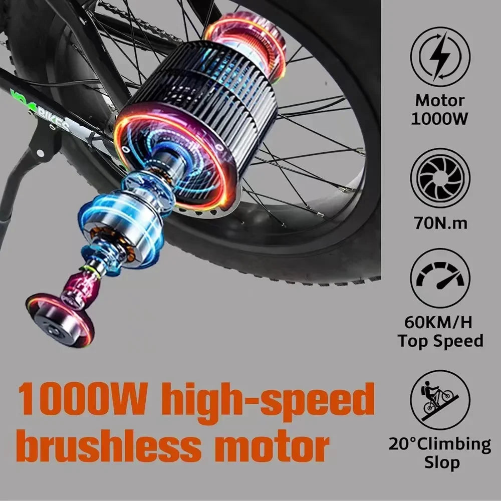HKM-813715 Powerful 2000W Off-Road Electric Bike with Full Suspension, 48V 20Ah Battery, 26" Tires, 30-50 km/h Max Speed