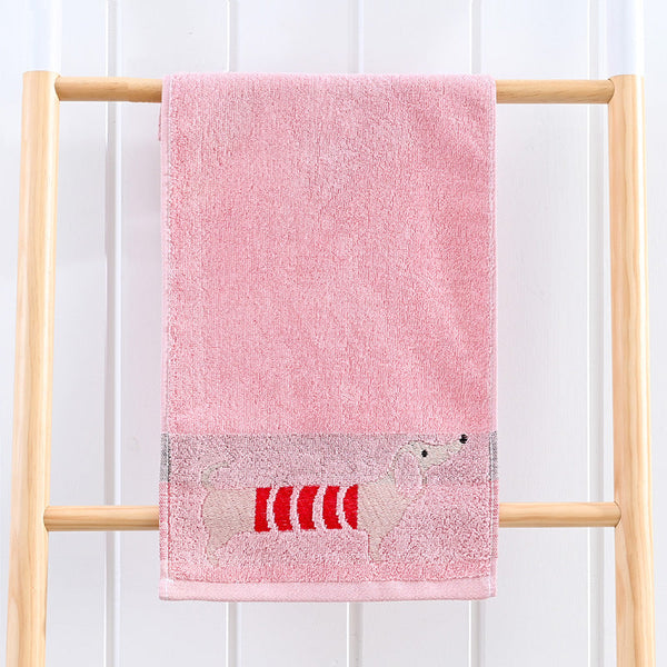 HKM-813971 Soft Absorbent Baby Face Towel - Pure Cotton Dachshund Design in Blue, Pink, and Khaki