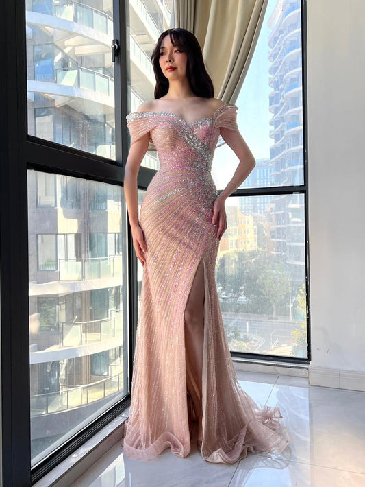 HKM-814099 Elegant Pink Evening Gown for Special Occasions, Model EZ25221