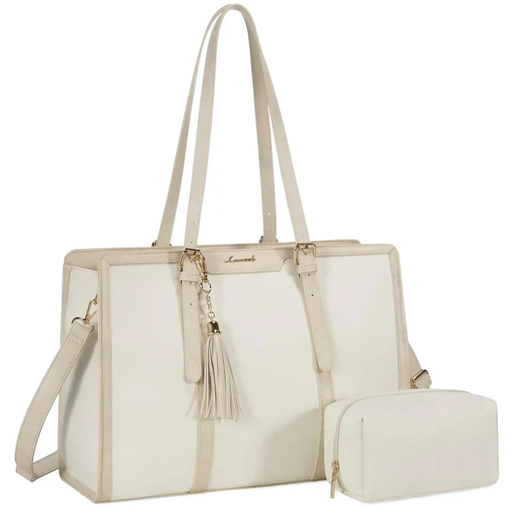 HKM-814099 Lightweight 17 Inch Leather Laptop Tote Bag with Clutch Purse for Business Use