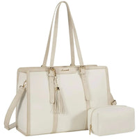 HKM-814099 Lightweight 17 Inch Leather Laptop Tote Bag with Clutch Purse for Business Use