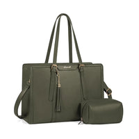 HKM-814099 Lightweight 17 Inch Leather Laptop Tote Bag with Clutch Purse for Business Use