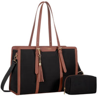 HKM-814099 Lightweight 17 Inch Leather Laptop Tote Bag with Clutch Purse for Business Use