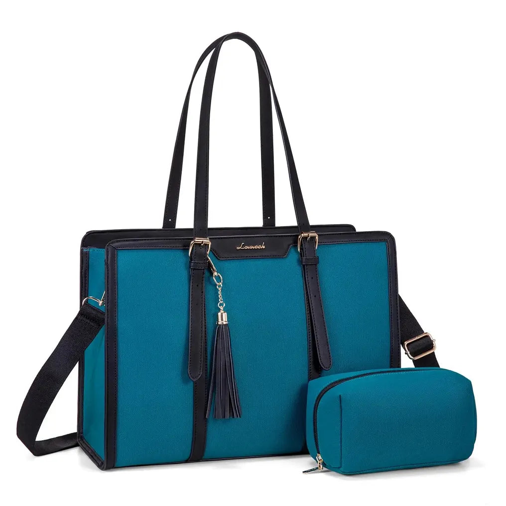 HKM-814099 Lightweight 17 Inch Leather Laptop Tote Bag with Clutch Purse for Business Use