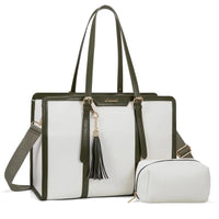 HKM-814099 Lightweight 17 Inch Leather Laptop Tote Bag with Clutch Purse for Business Use