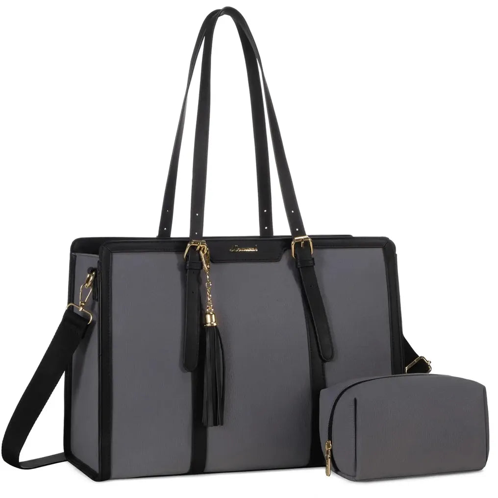 HKM-814099 Lightweight 17 Inch Leather Laptop Tote Bag with Clutch Purse for Business Use