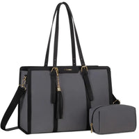 HKM-814099 Lightweight 17 Inch Leather Laptop Tote Bag with Clutch Purse for Business Use