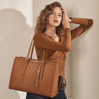 HKM-814099 Lightweight 17 Inch Leather Laptop Tote Bag with Clutch Purse for Business Use