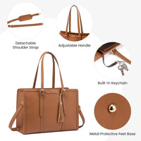 HKM-814099 Lightweight 17 Inch Leather Laptop Tote Bag with Clutch Purse for Business Use