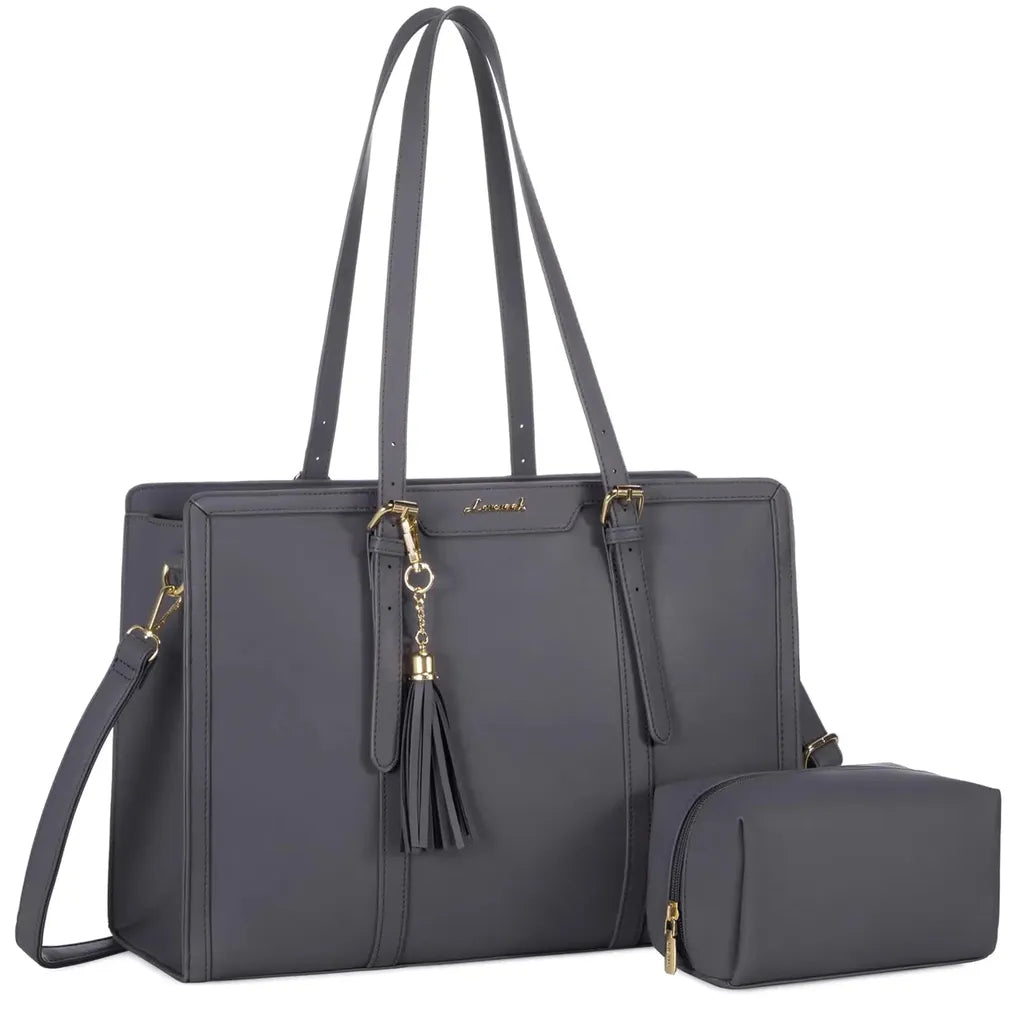 HKM-814099 Lightweight 17 Inch Leather Laptop Tote Bag with Clutch Purse for Business Use