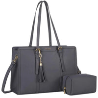 HKM-814099 Lightweight 17 Inch Leather Laptop Tote Bag with Clutch Purse for Business Use