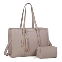 HKM-814099 Lightweight 17 Inch Leather Laptop Tote Bag with Clutch Purse for Business Use