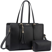 HKM-814099 Lightweight 17 Inch Leather Laptop Tote Bag with Clutch Purse for Business Use