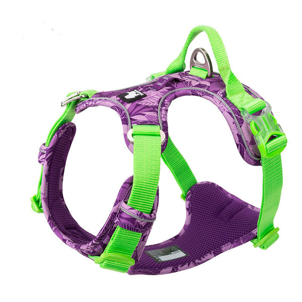 HKM-8142269 Adjustable Dog Traction Chest Strap - Nylon & Aluminum Alloy - Red, Blue, Green, Purple - Size XS to XL
