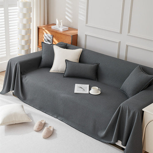 HKM-814227 Teddy Velvet Waterproof Sofa Cover and Pillow Set in Solid Colors
